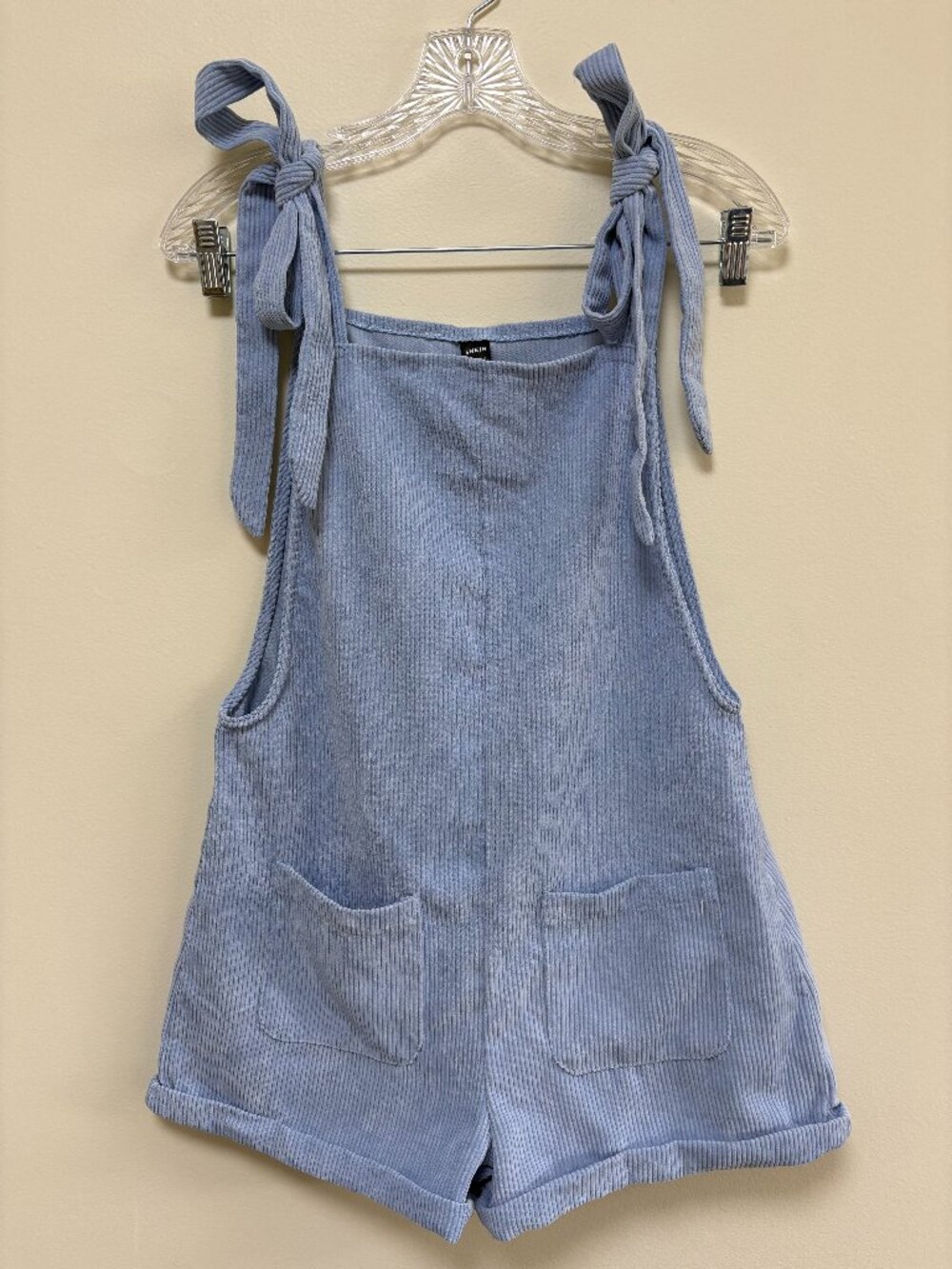 SHEIN Blue Ribbed Tie Shoulder Romper NWOT